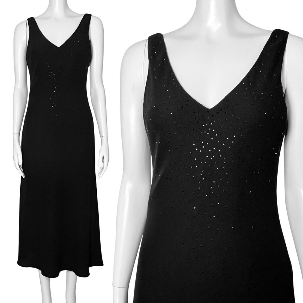 Vintage Y2K Black Sleeveless Beaded Midi Cocktail Dress. S/M 8. Whimsigoth Prom